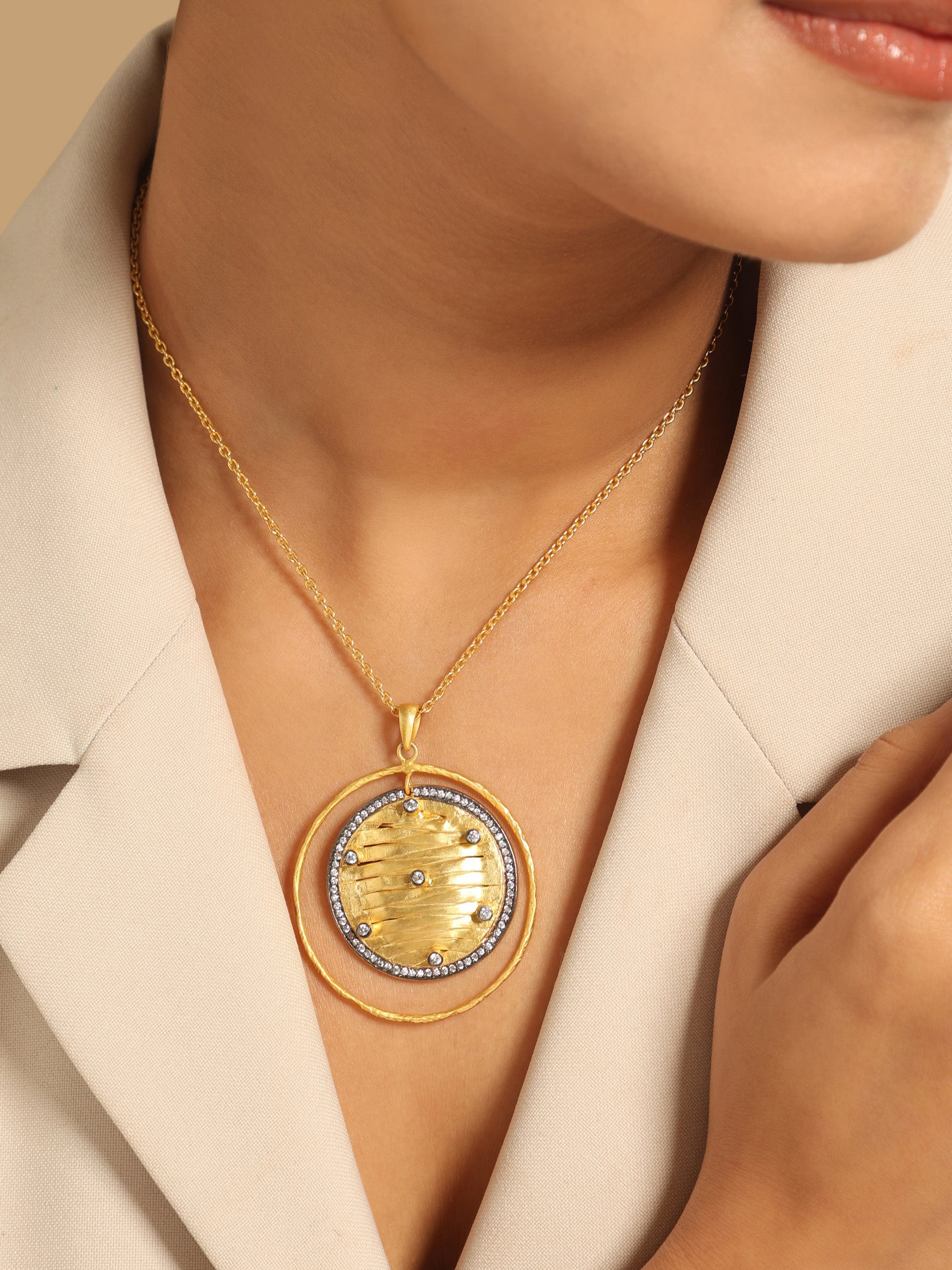 18K Gold-Plated American Diamond Pendant Necklace