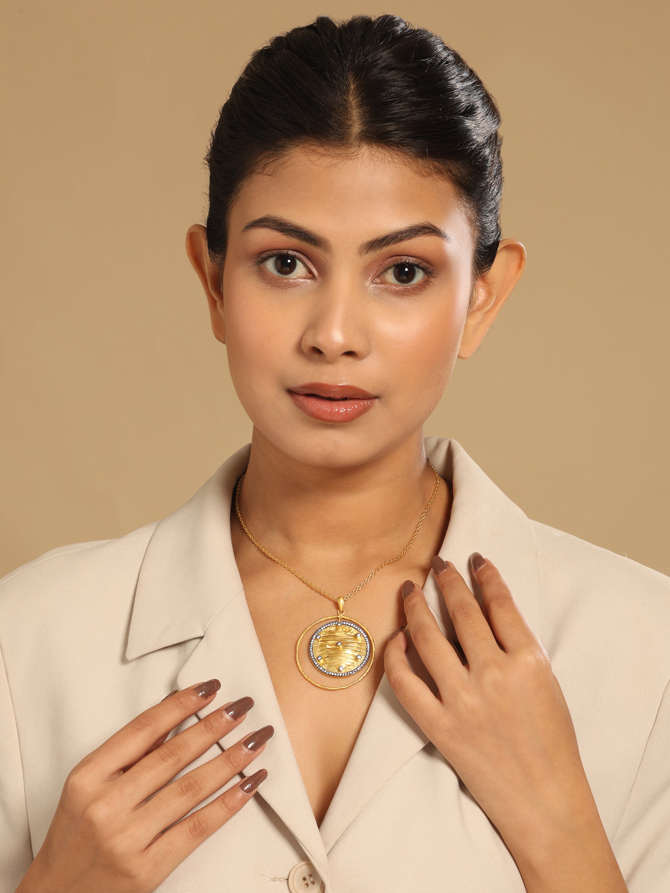 18K Gold-Plated American Diamond Pendant Necklace
