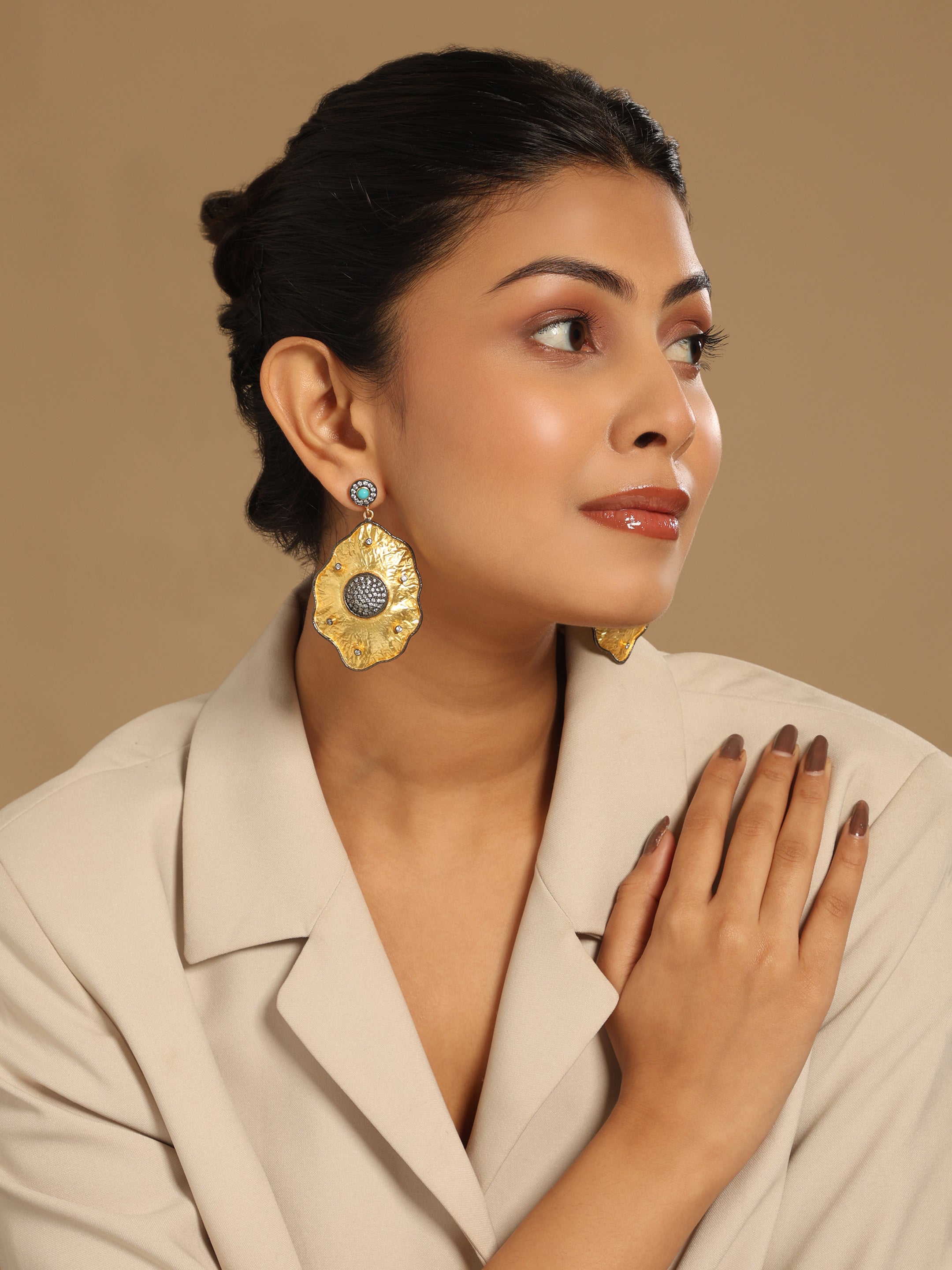 18k Gold-Plated zircon Studded Anti Tarnish Contemporary Dangler Earrings