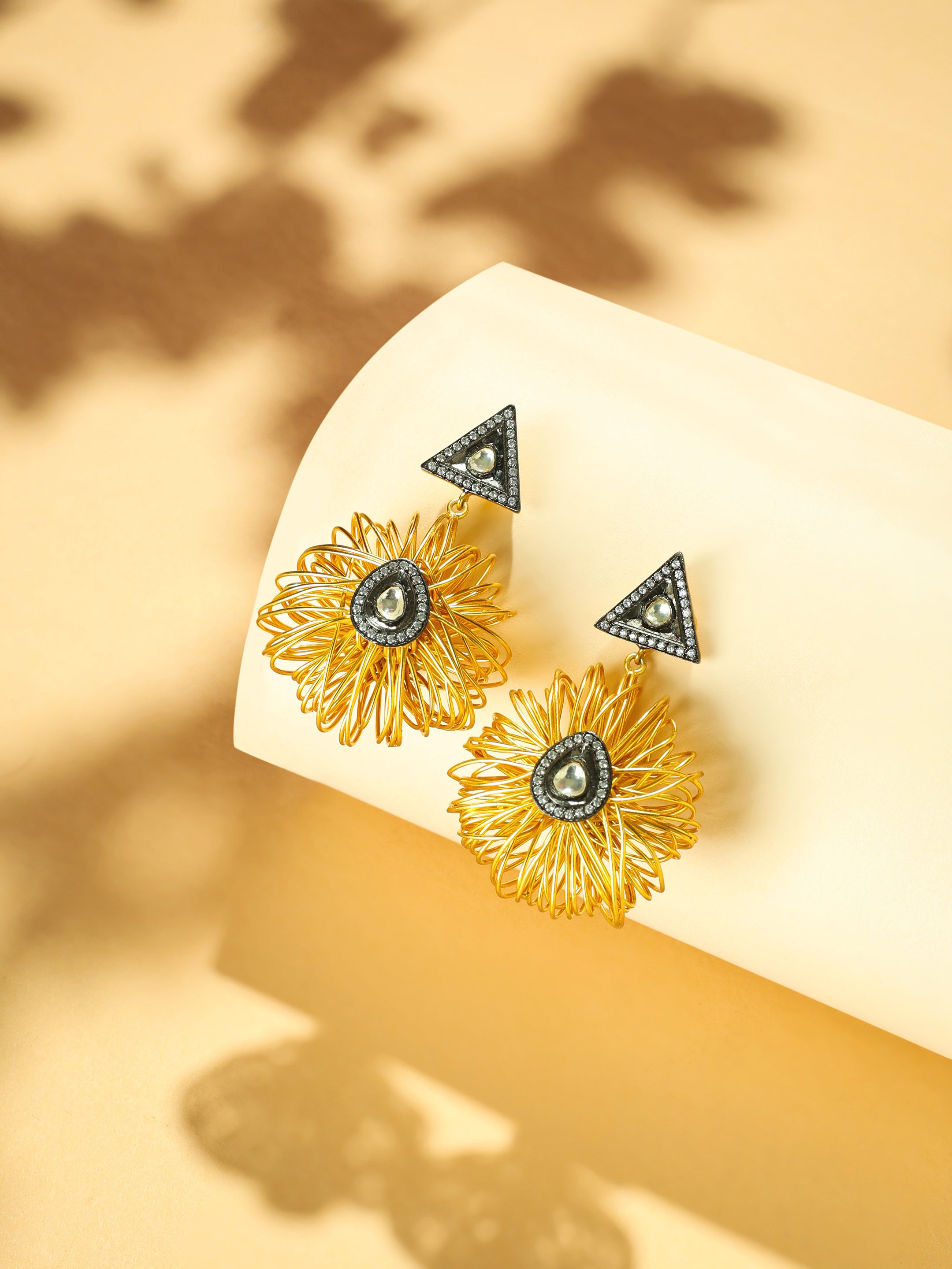 18K Gold-Plated Zircon Studded Contemporary Wire Motif Danglers