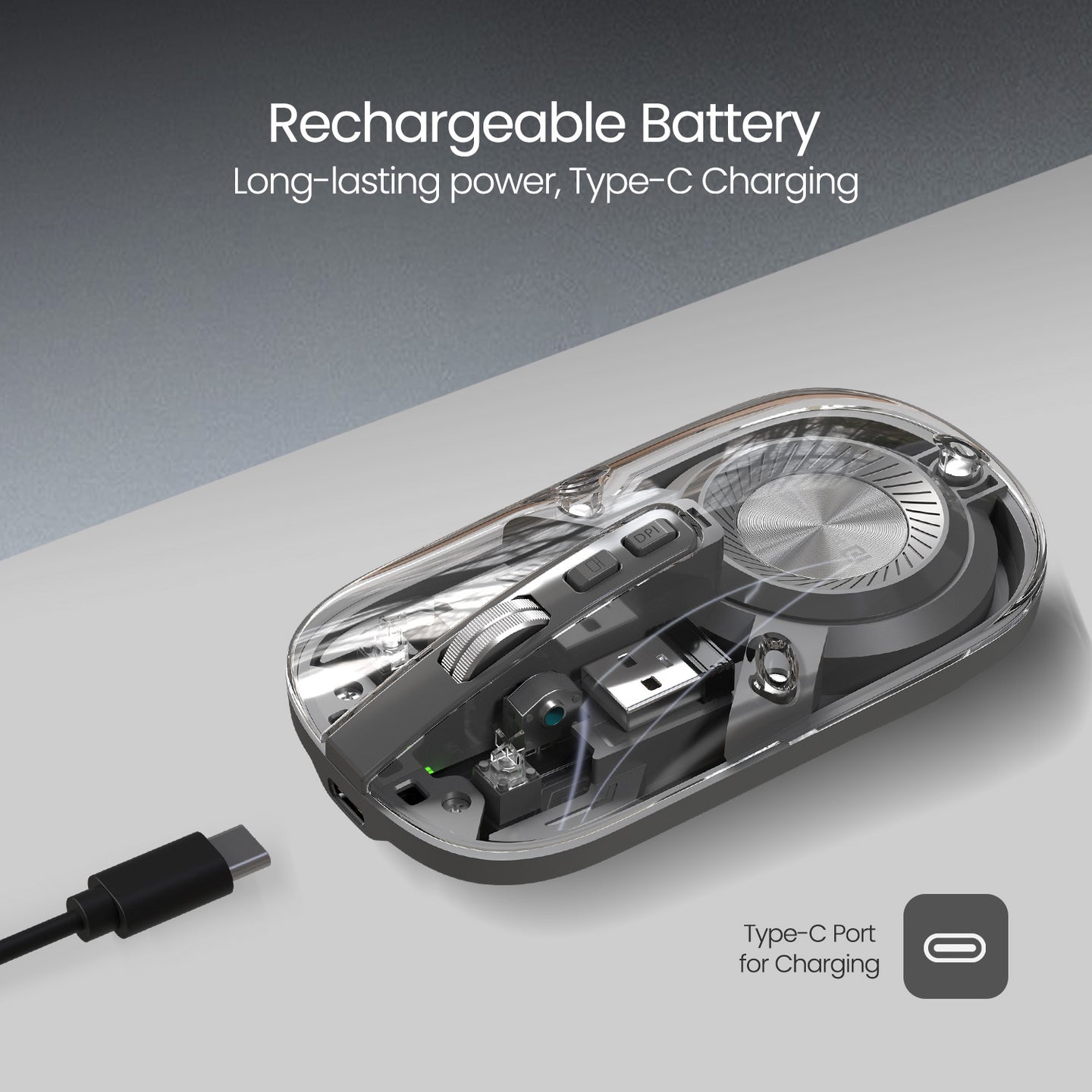 Portronics Toad 8 Dual Wireless Transparent Mouse (GREY)