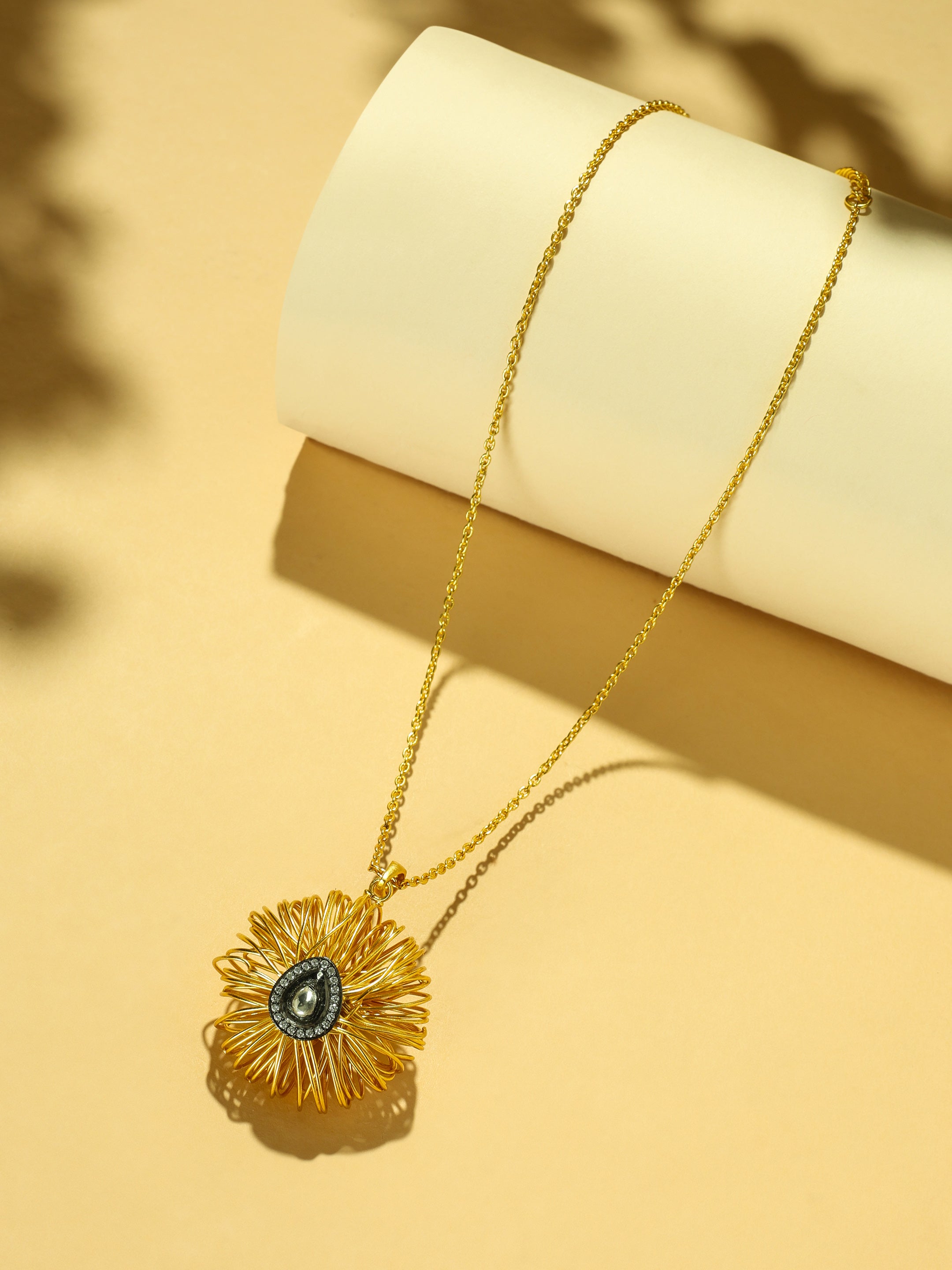 18k Gold-Plated Crystal Studded Chain Pendant Necklace
