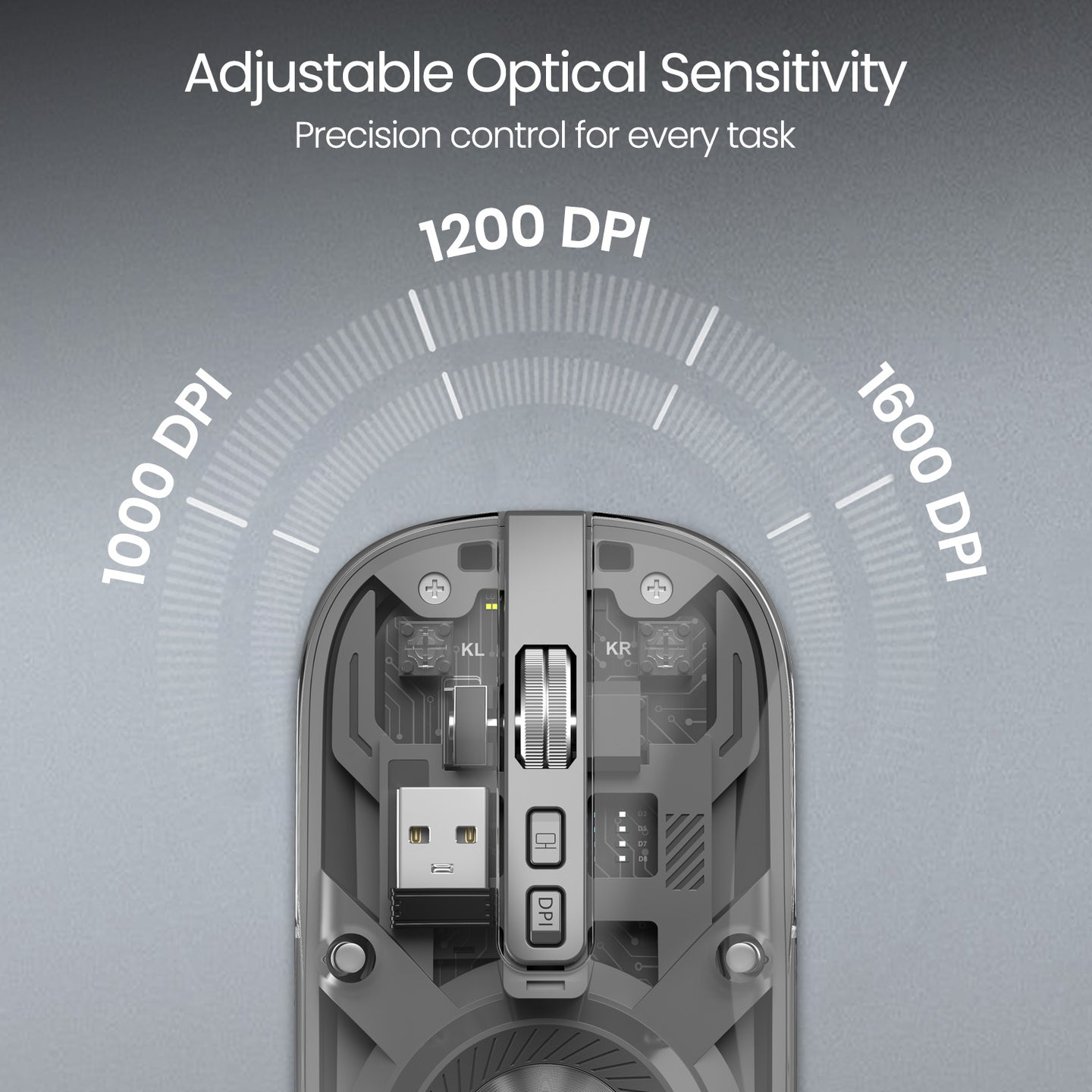 Portronics Toad 8 Dual Wireless Transparent Mouse (GREY)