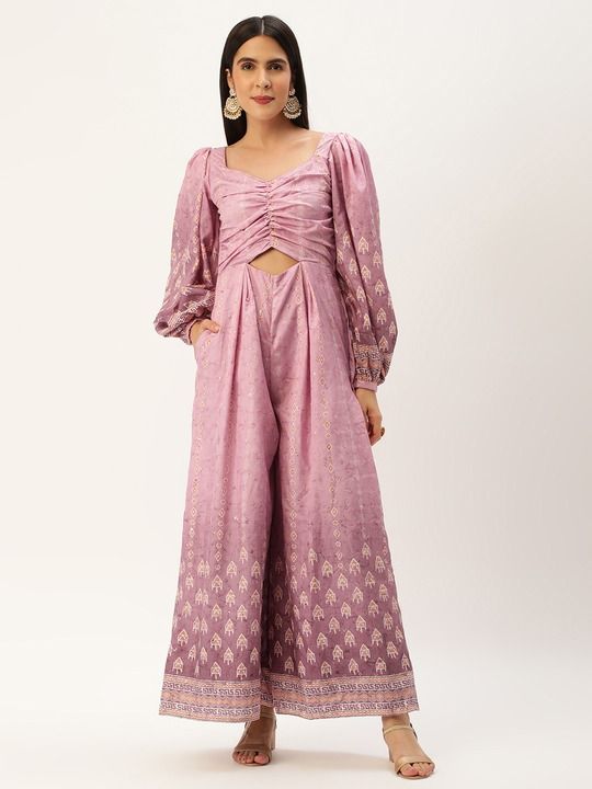 Bollywood Vogue Ready To Wear Mauve Art Silk Digital Printed Jumpsuits