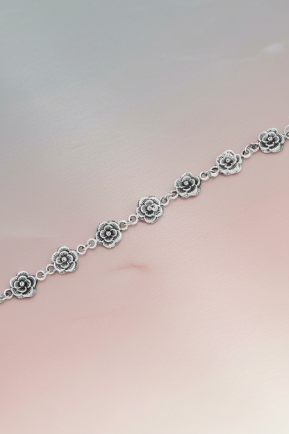 Oxidized Silver Floral Hook Bracelet for Women and Girls (Black, Free, 1) SUPER