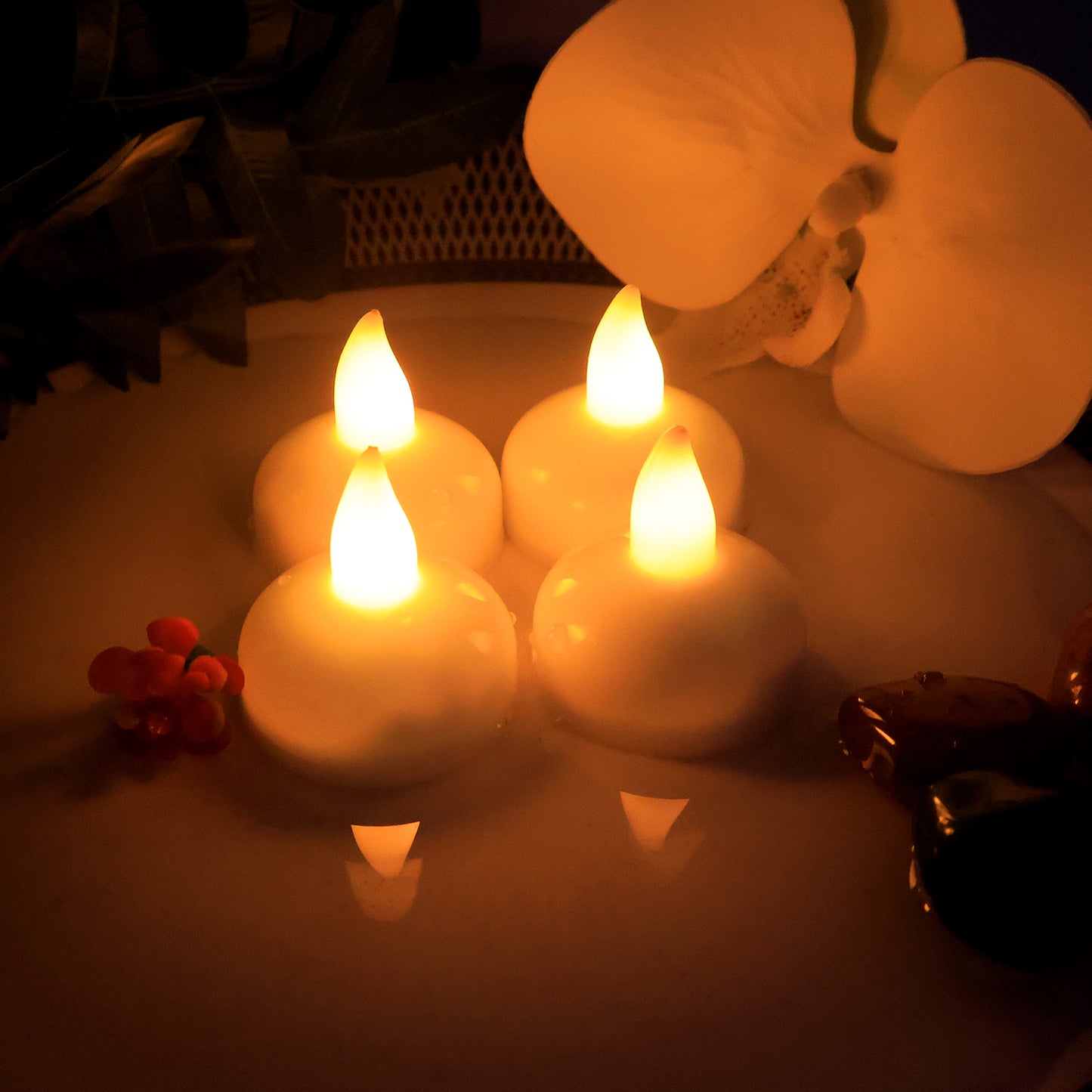 LED Floating Lotus Water Sensor Candles with Automatic On/Off Flameless Decorative Lights (12 Pc)