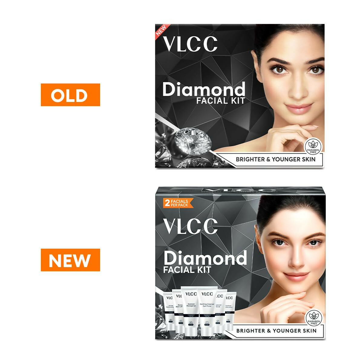 VLCC Diamond Facial Kit - 60g | Purifying with Parlour Glow | Improves Elasticity, Brightens and Helps Lighten Patchy, Damaged Skin | with Colloidal Diamond, Aloe Vera, Jojoba & Olive Oil