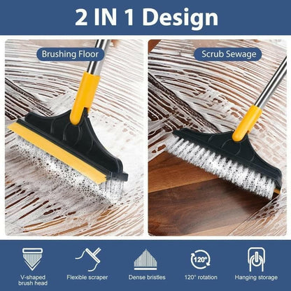 2 in 1 Scrubbing Brush with Long Handle, Floor Scrub Brush, Tile Cleaning Brush - HalfPe