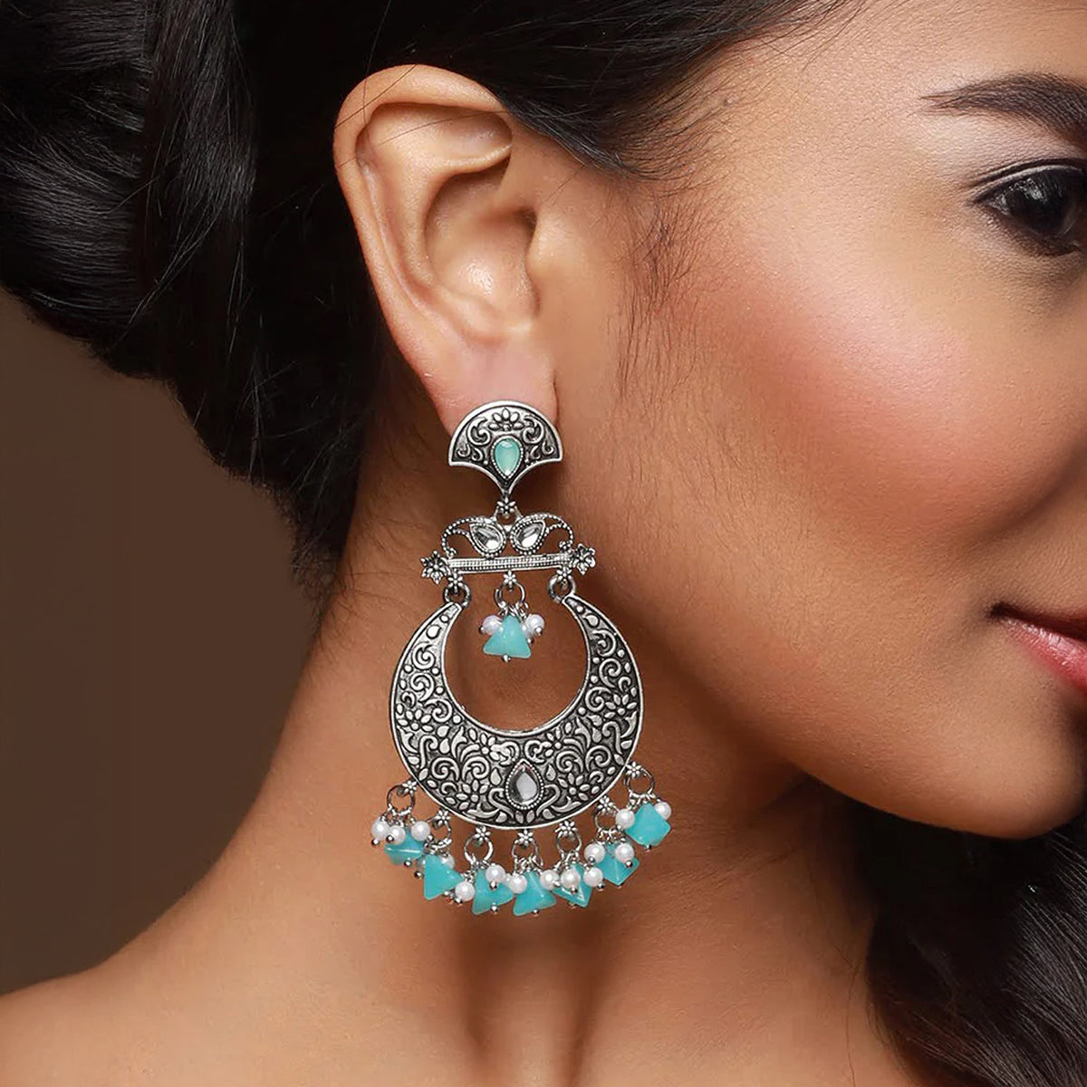 Oxidized Silver Plated Chandbali Earrings with Multicolor Beads ‚Äì Traditional Ethnic Statement Jewellery