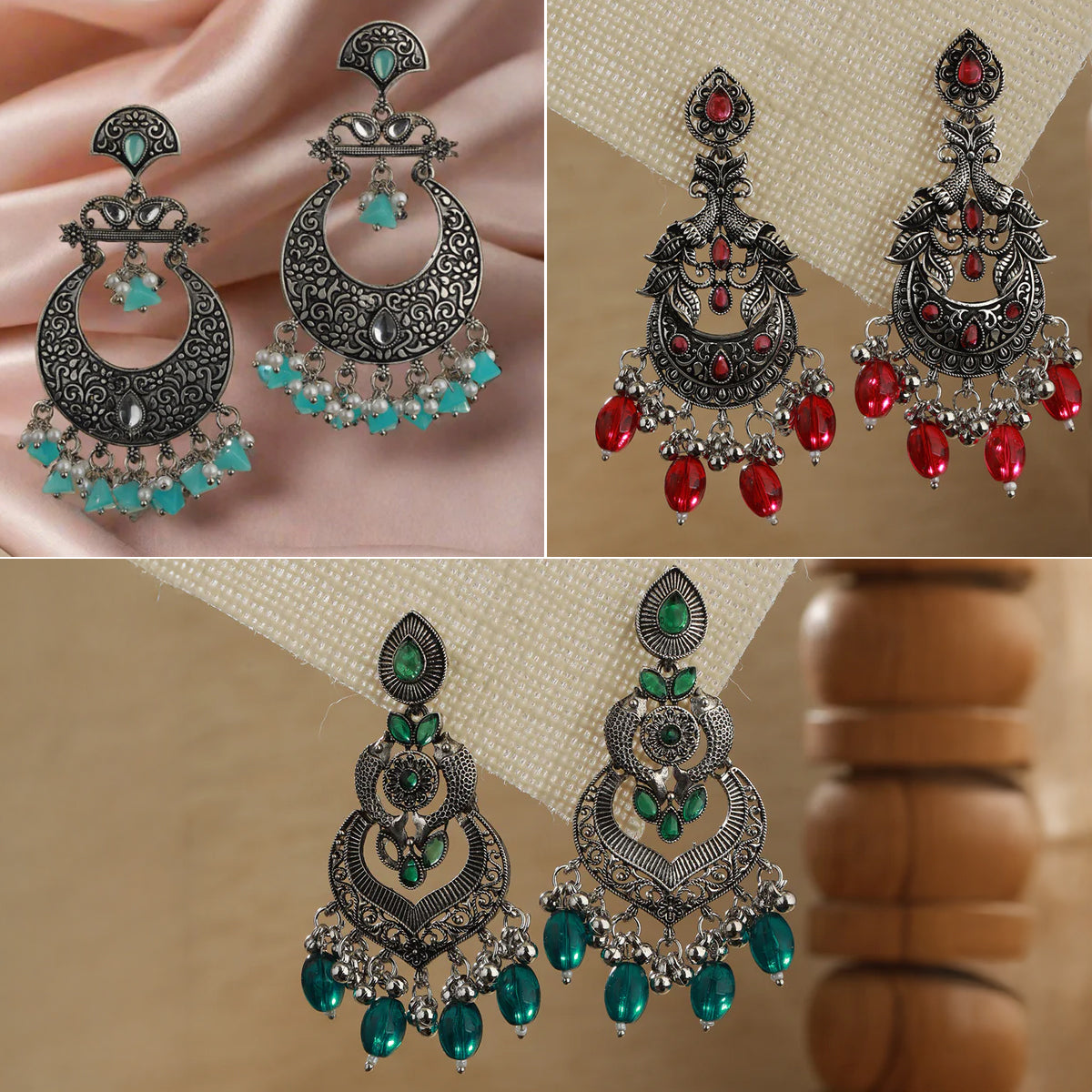 Oxidized Silver Plated Chandbali Earrings with Multicolor Beads ‚Äì Traditional Ethnic Statement Jewellery