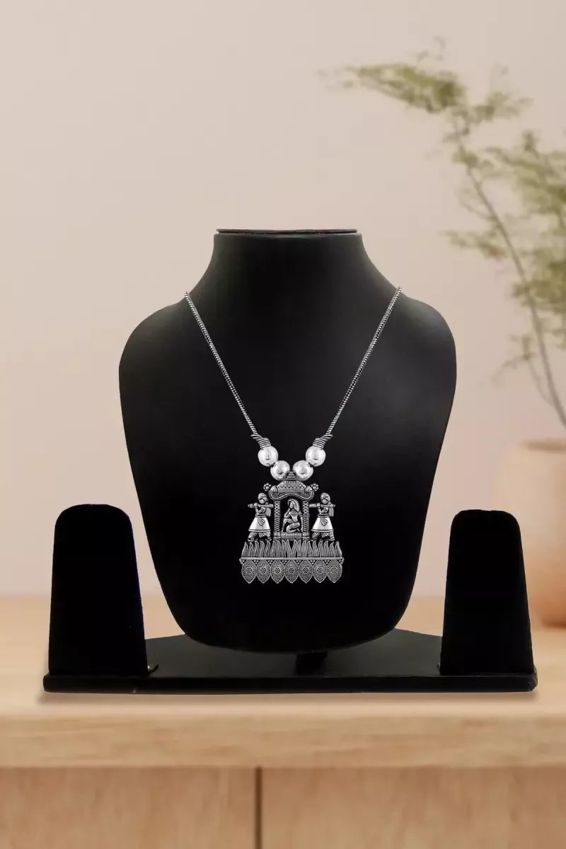 Traditional Temple Pendant (Palki) Necklace for Girls & Women - Silver,22 Inch SUPER
