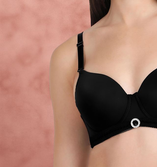 Susie 3/4th coverage Black Beauty Bottom Lace Trim With CharmPadded Adjustable Detachable Multiway Wired Bra