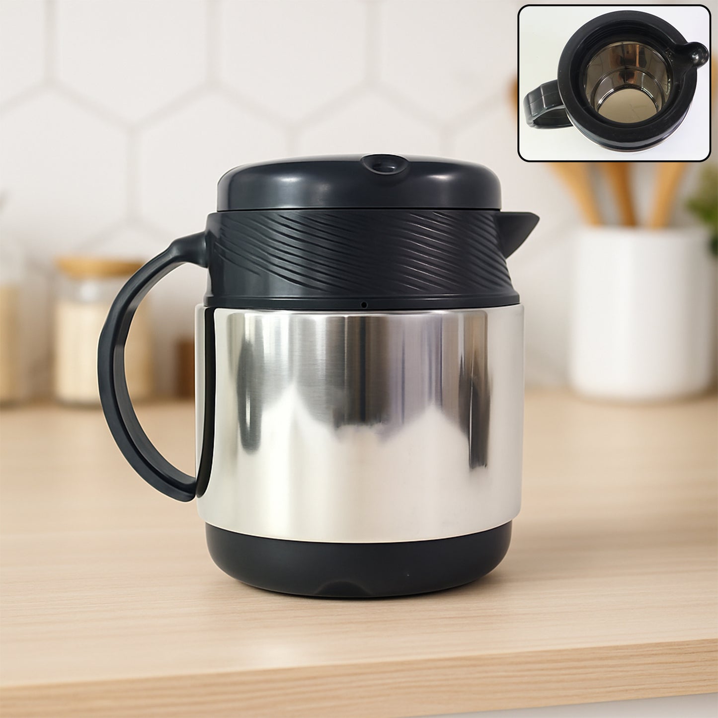 Premium Hot Express Tea and Coffee Set with Thermos Flask and 6 Ceramic Cups(1 Set)