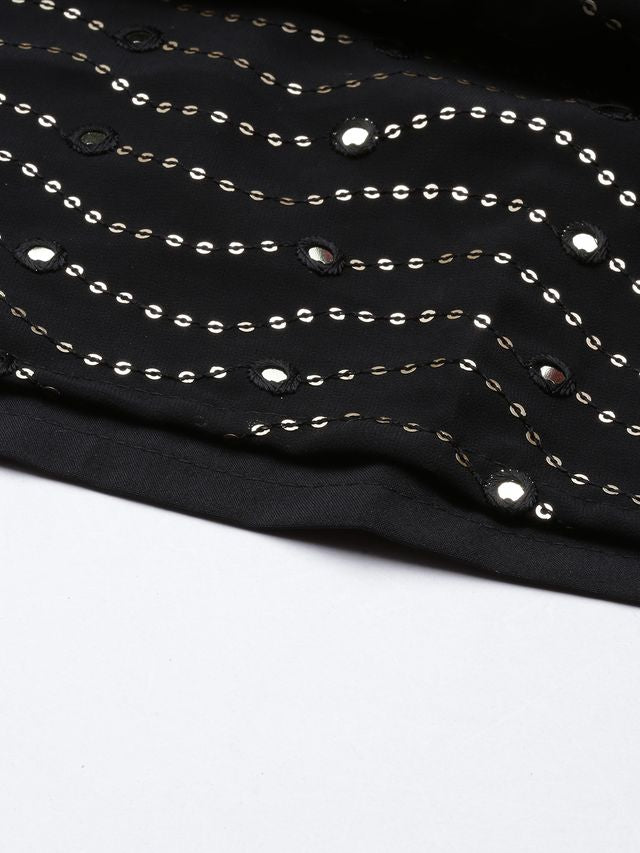 Bollywood Vogue Ready To Wear Black Georgette Sequins Narrow Straight Pant Suit