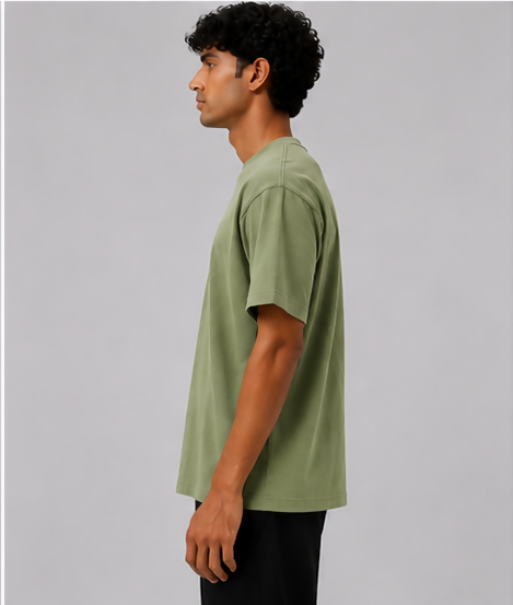 HUSTLE Men's Crew Neck Relaxed Fit T-Shirt – Light Olive Green(relax fit)