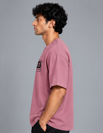 HUSTLE Men's Crew Neck Oversized T-Shirt – Mauve Rose(Oversized Fit)