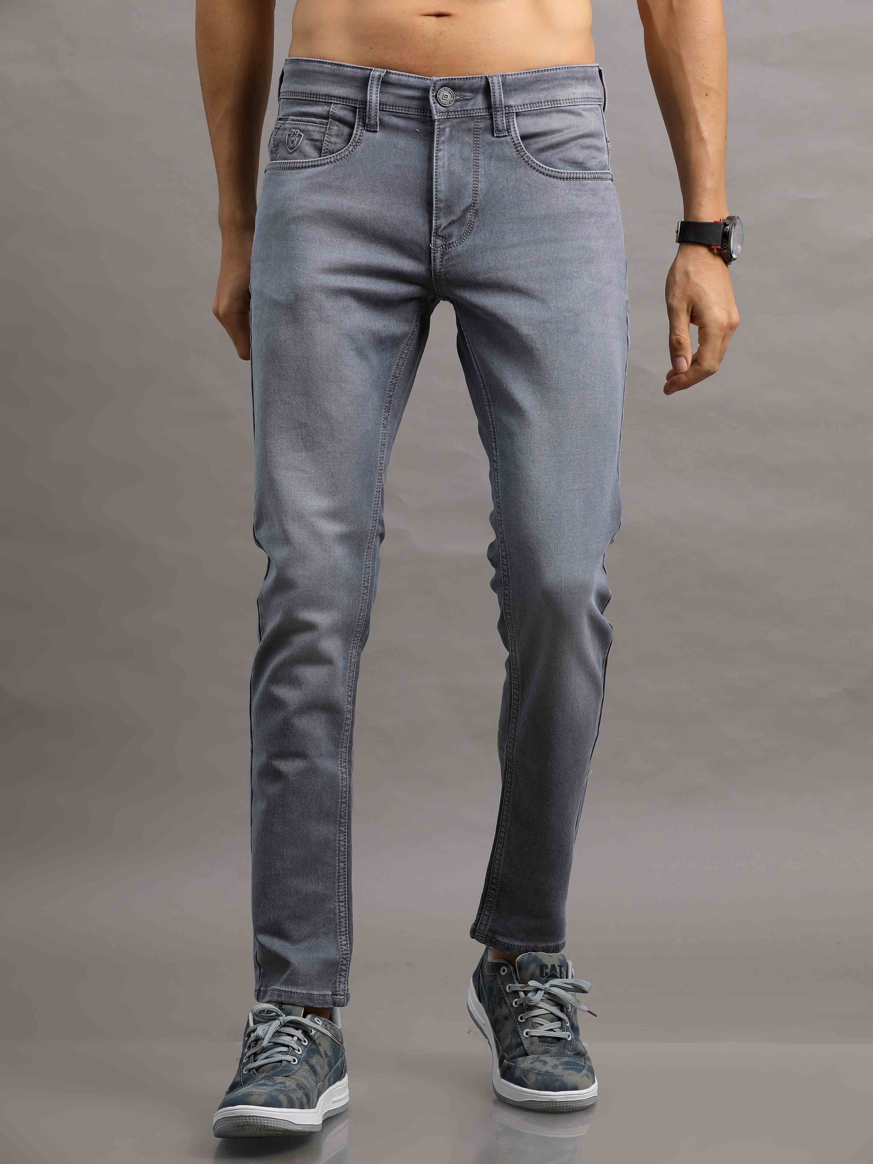 Men's Grey Relaxed Denim Ankle fit Jeans