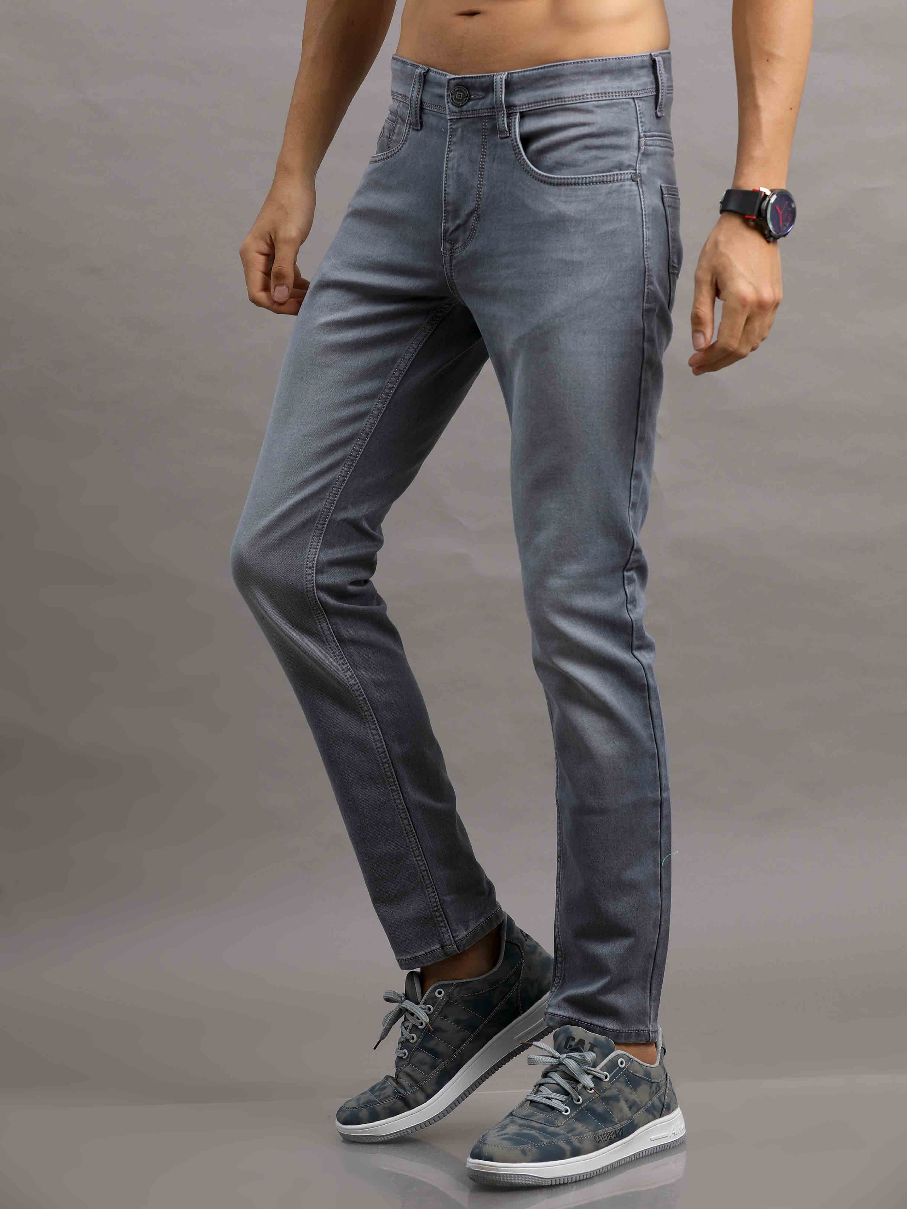 Men's Grey Relaxed Denim Ankle fit Jeans
