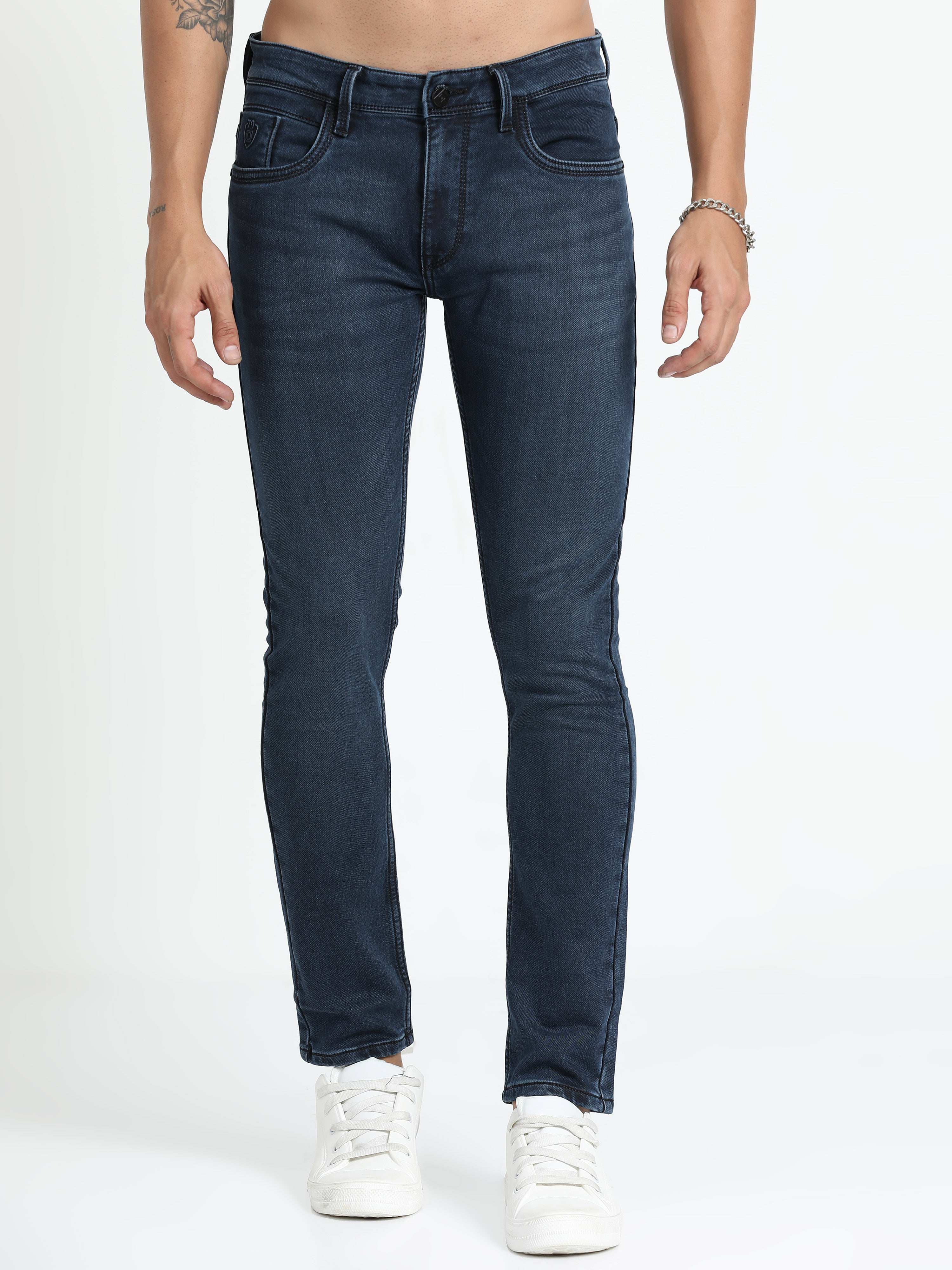 Men's Dark Blue Relaxed Denim Ankle fit Jeans