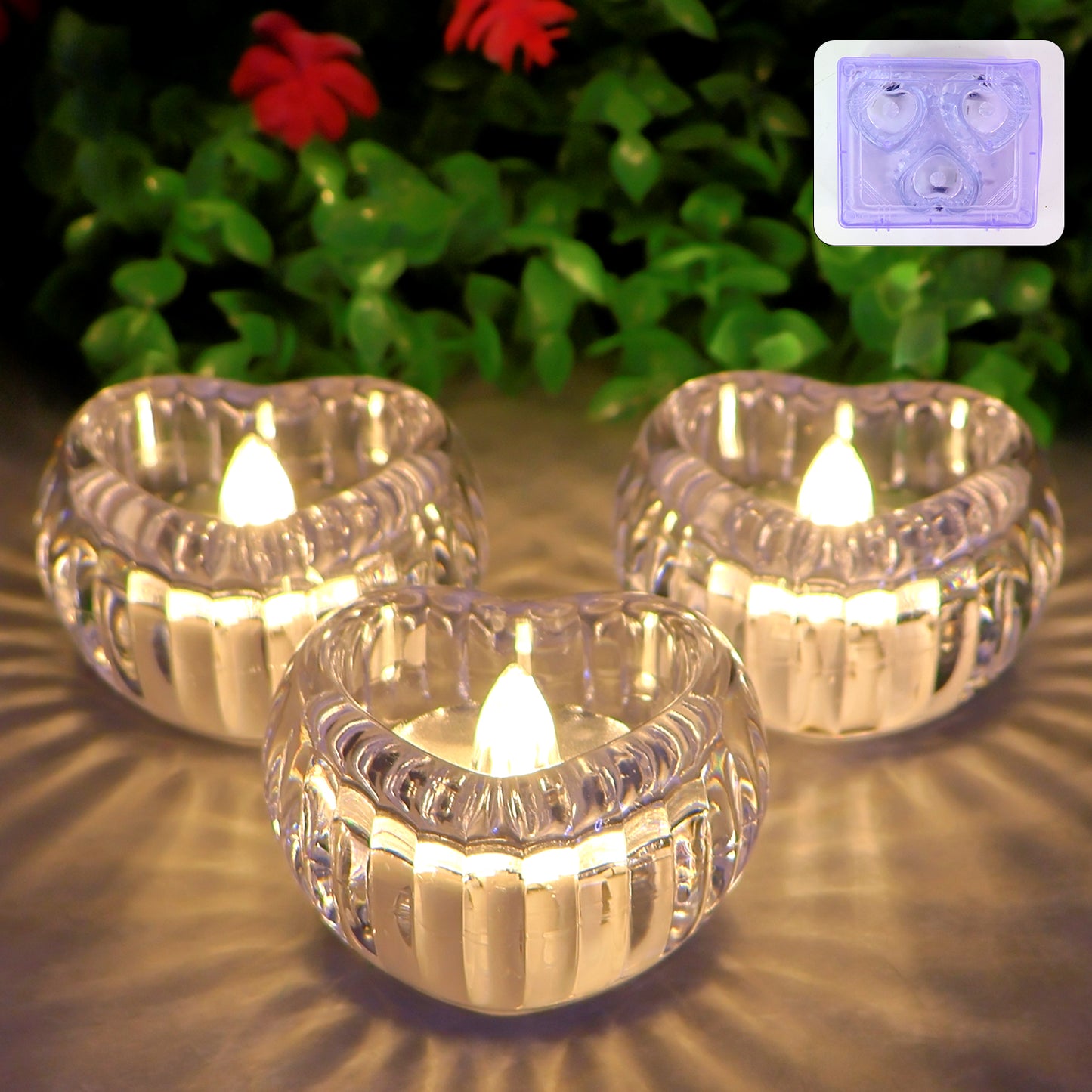 Heart-Shaped LED Flameless Decorative Candles Battery Operated Smokeless Tealight Lamps for Home, Parties, Weddings & Festivals Set of 3
