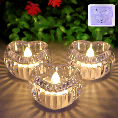 Heart-Shaped LED Flameless Decorative Candles Battery Operated Smokeless Tealight Lamps for Home, Parties, Weddings & Festivals Set of 3