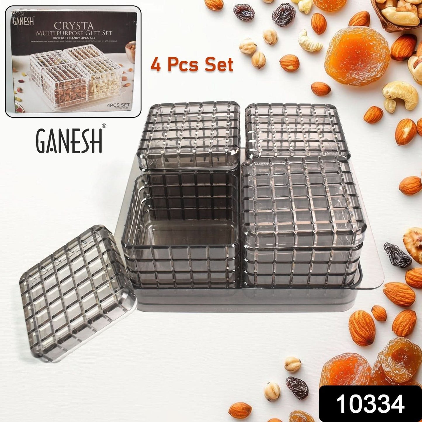 Ganesh Multipurpose Gift Set – Dry Fruit & Candy (4 Pcs with Tray)
