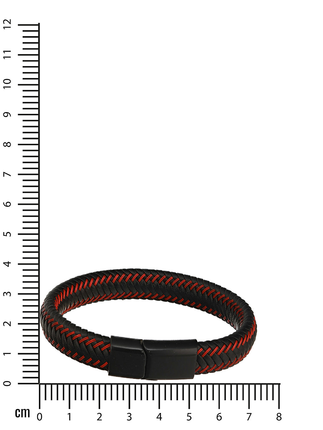Men Black & Red Leather Wraparound Bracelet