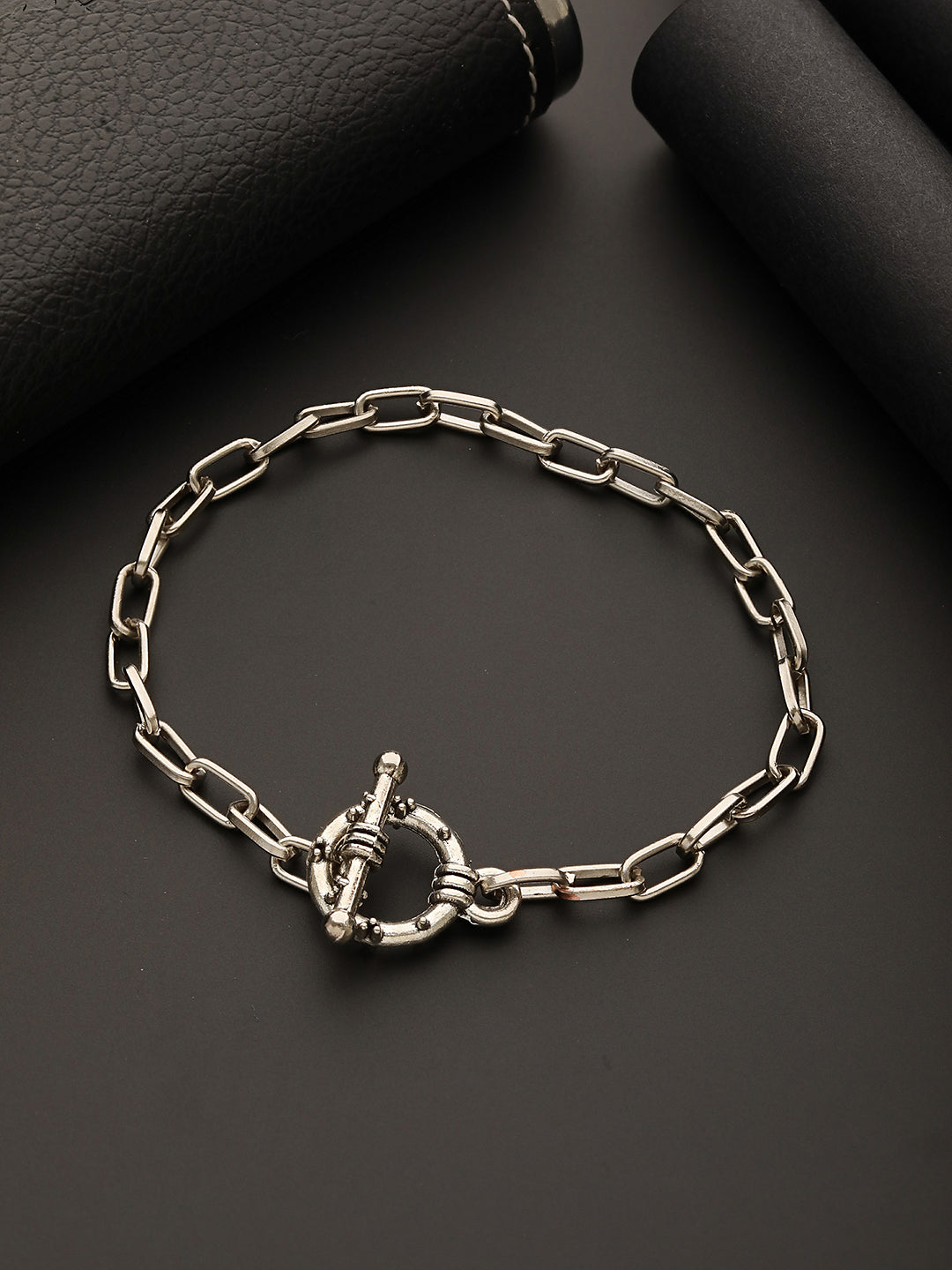Men Silver-Toned Rhodium-Plated Link Bracelet