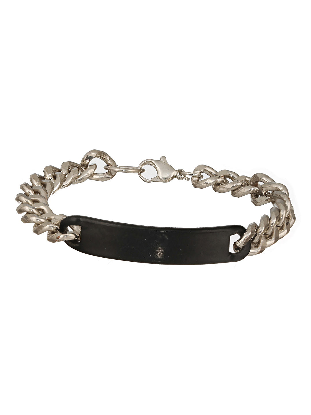 Set Of 2 Men Black Silver Plated & Beaded Bracelet