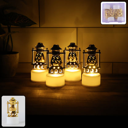 Mini Lantern-style Flameless Led Tealights Warm Yellow Flickering Light for Home Décor & Festivals- (4 Pc)
