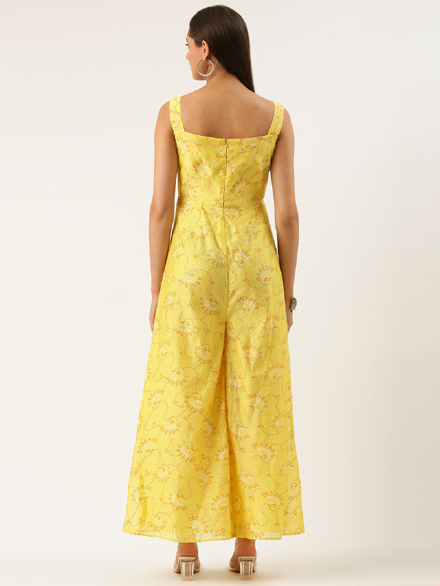 Bollywood Vogue Ready To Wear Yellow Foil Printed Jumpsuit