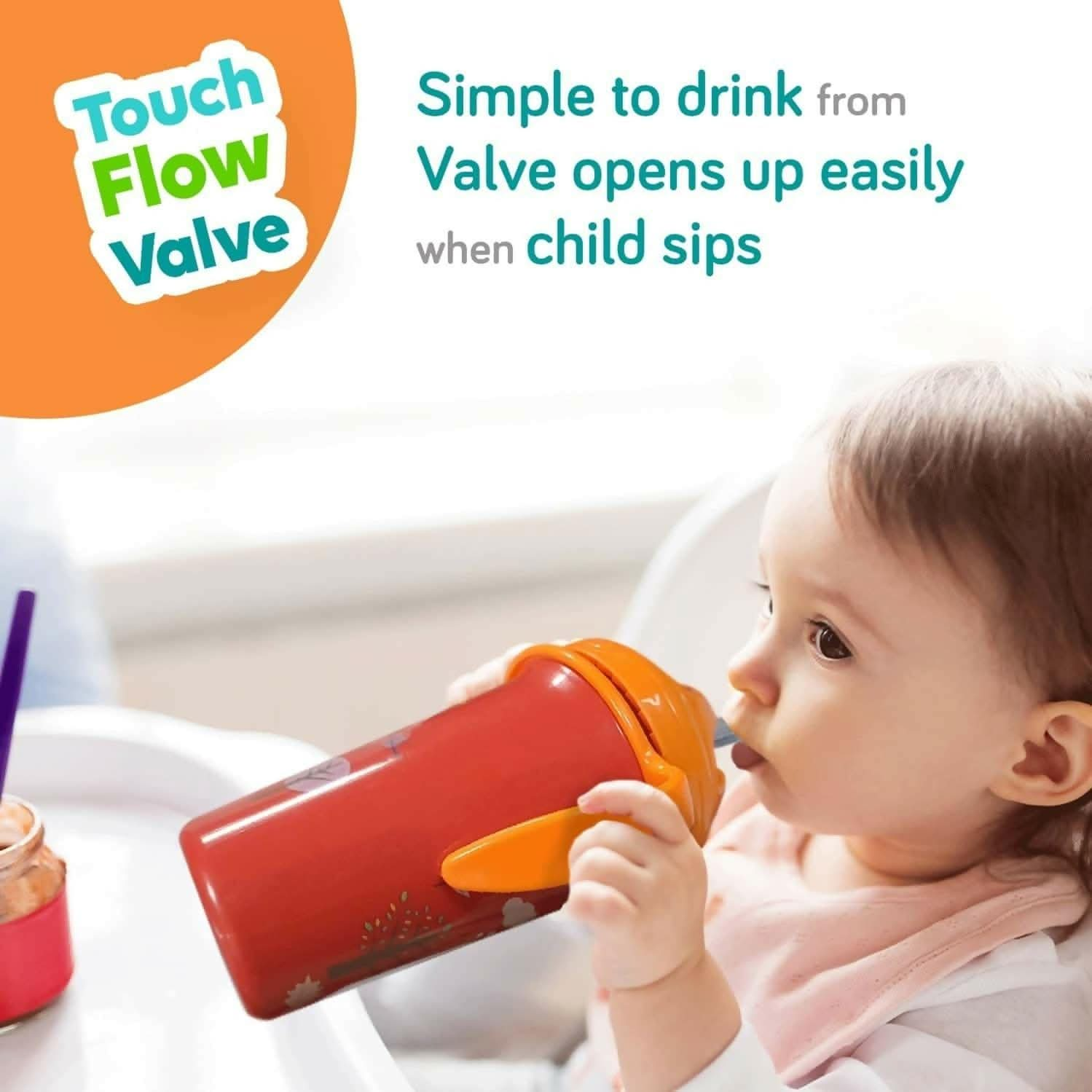 Luvlap tiny giffy sippy cup silicone straw bpa free 300 ml 18m+ (orange) - HalfPe