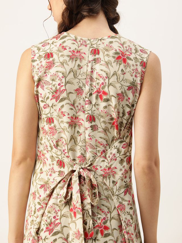 Bollywood Vogue Ready To Wear Beige Rayon Print Dress