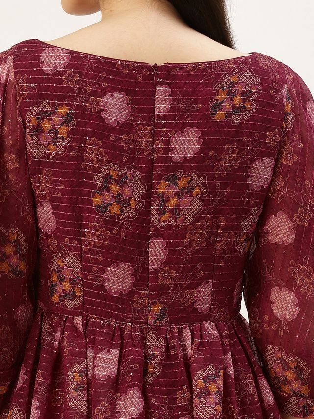 Bollywood Vogue Ready To Wear Wine Georgette Digital Printed Dress