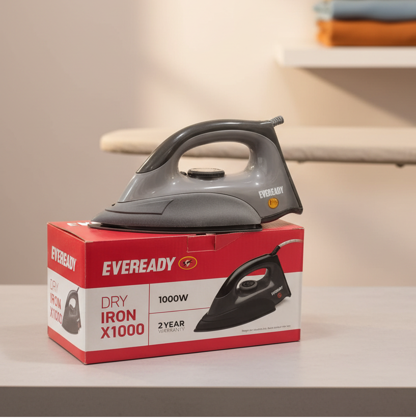 Eveready X1000 Dry Iron 1000W – Lightweight Non-Stick Soleplate with 2 Year Warranty HalfPe - FW -TPT