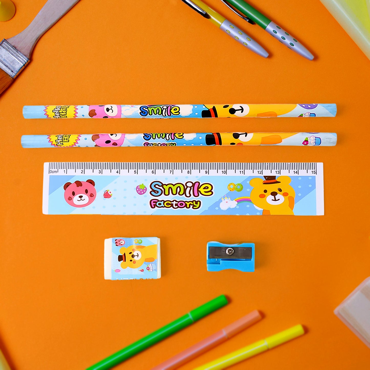 Wooden Pencil Set Stationary Set 5 In 1 Items Educational Item For School Going Kids Stationary Set For Girls Boysstationary For Schoolgift Pack For Girls Kidsbirthday Gift Kids (5 Pc Set