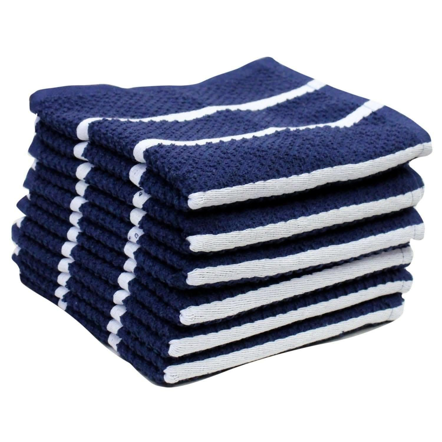 Lushomes Kitchen Cleaning Cloth, Terry Cotton Dish Machine Washable Towels for Home Use, 6 Pcs Blue Stripes Hand Towel, Pack of 6 Towel, 18x26 Inches, 360 GSM (45x65 Cms, Set of 6, blue) - HalfPe