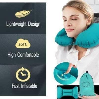 Self-Inflatable U Shape Foldable Neck Pillow for Camping Travel Sleeping - HalfPe