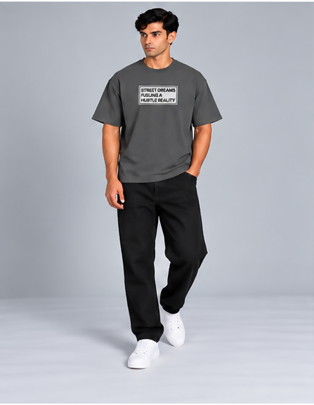 HUSTLE Men's Crew Neck Oversized Tees - Iron Grey
