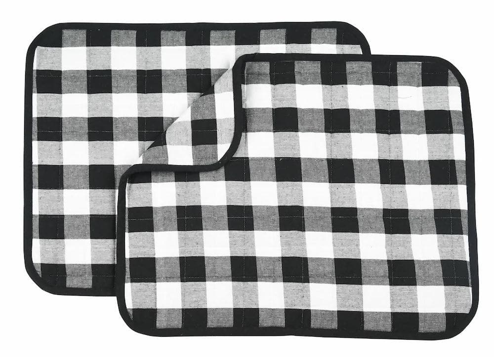 Dish Drying Mat for Kitchen Utensils, Reversible Absorbant Cotton Checks drying Mats, Black by Lushomes (18x24 Inches, Set of 2) - HalfPe