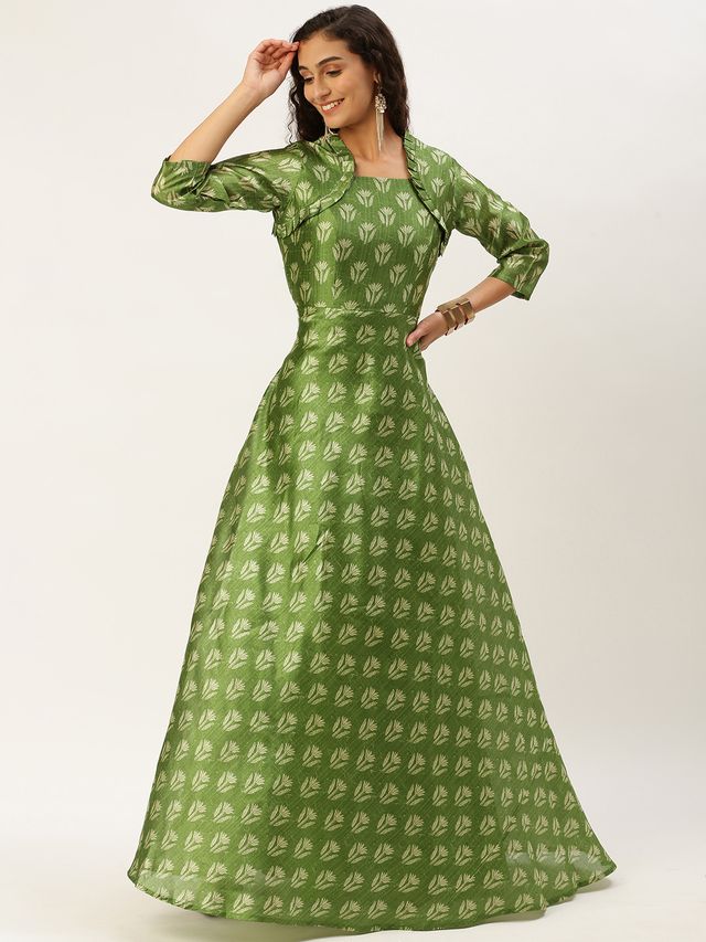 Bollywood Vogue Ready To Wear Green Digital Printed Maxi Dress