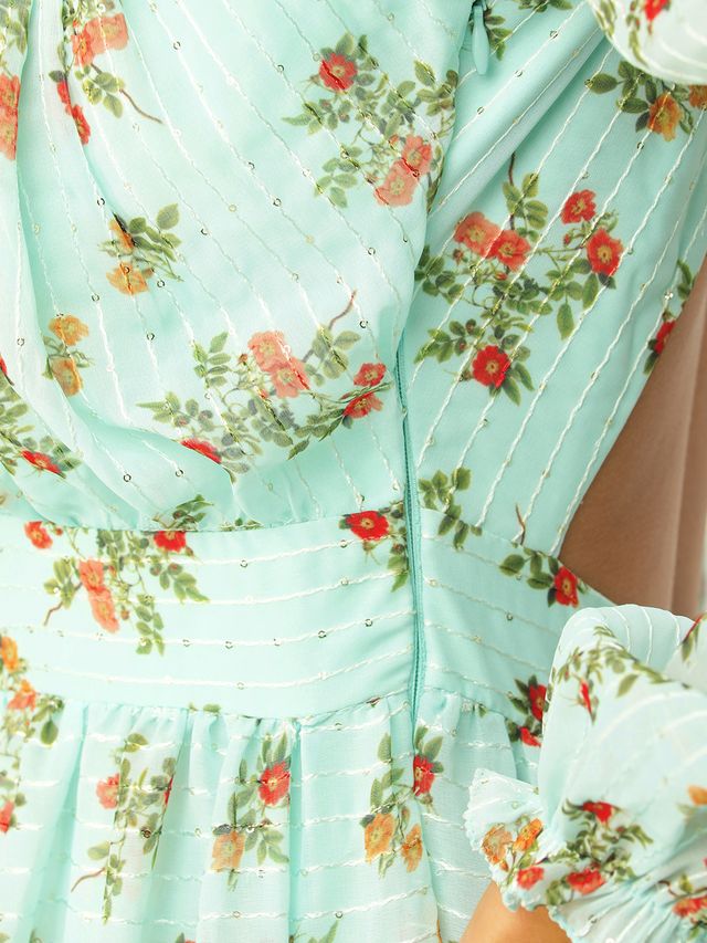 Bollywood Vogue Ready To Wear Mint Green Georgette Digital Printed Dress