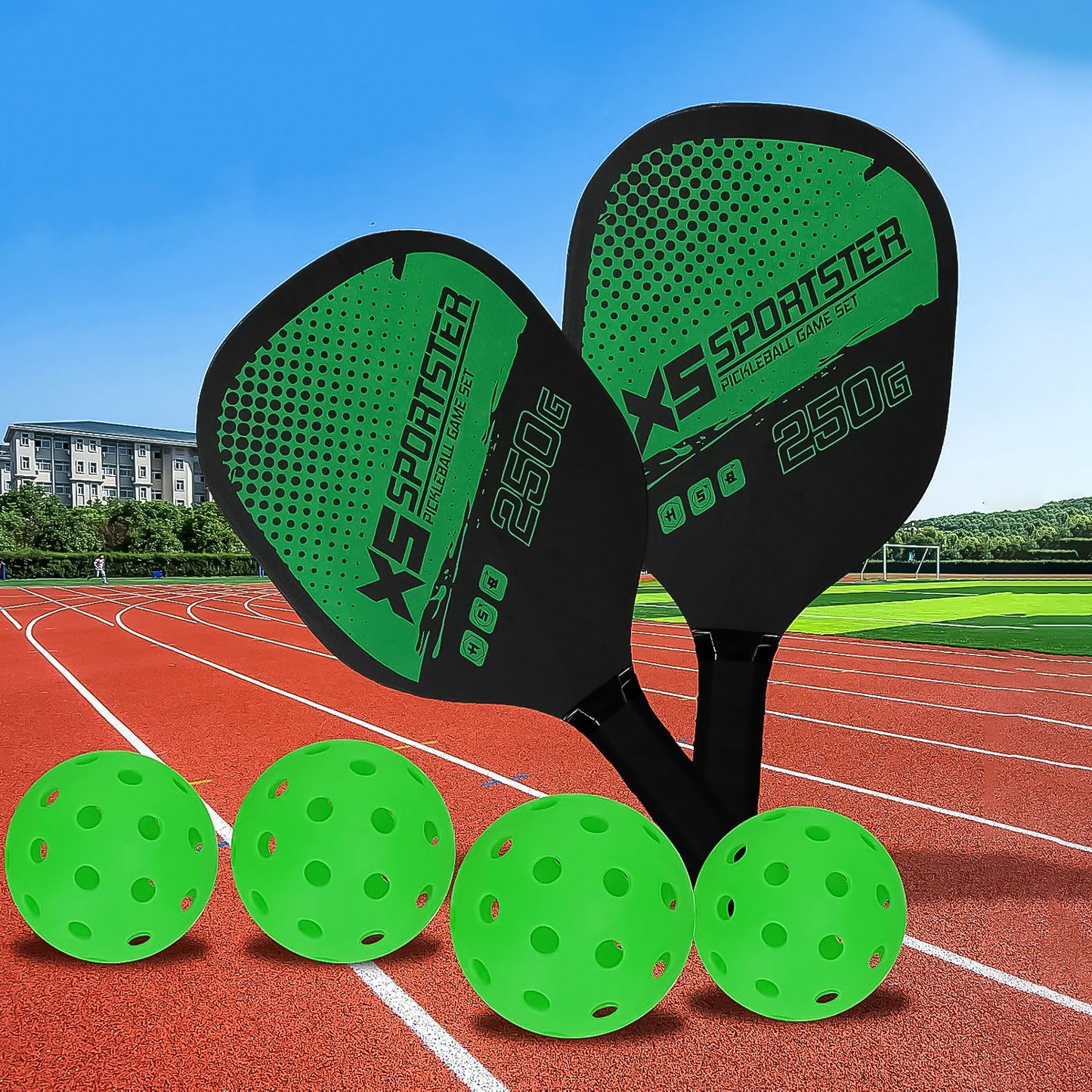 Professional Outdoor Pickleball Paddle and Ball Set with 2 Lightweight 250G Composite Paddles with 4 Perforated Balls (1 Set)