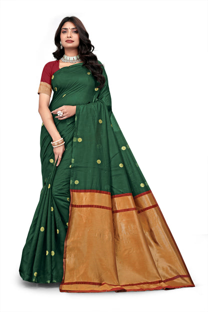 AXONIT Emerald Heritage Emerald Green Jacquard Silk Saree with Gold Zari