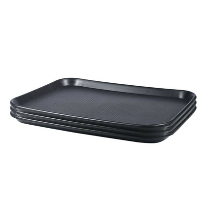 FP Plastic Serving Tray, Multiuse for Kitchen, Cold Drink, Food, use in Home, Restaurant and Hotel, Rectangle Shape, Black, 25.4 x 35.4 cm, Dishwasher Safe (Pack of 3)