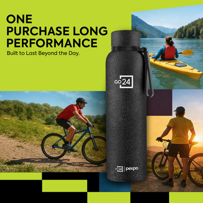 Go24 pexpo Bravo ISI Certified Triple Wall, Leakproof, BPA-Free Stainless Steel Insulated Flask - Black 980ml