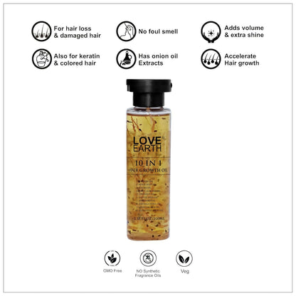Love Earth 10 In 1 Hair Growth Oil|Soybean Oil, Black Seed Oil, Jojoba Oil, Sweet Almond Oil, Coconut Oil, Castor Seed Oil, Spikenard Oil, Ashwagandha Oil, Graecum Seed Oil, Zizanoides Root Oil 100ml