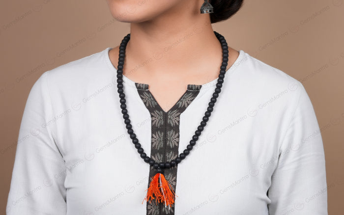 Original Karungli Mala Jaap Mala 100% Natural Unpolished 8-9 mm-Natural Black Ebony Wood