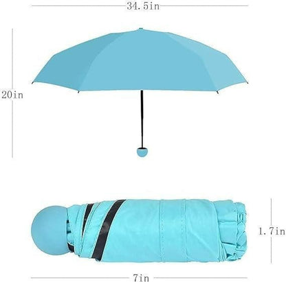 Mini Travel Capsule Umbrella Foldable UV Proof Windproof Protection (Blue) - HalfPe