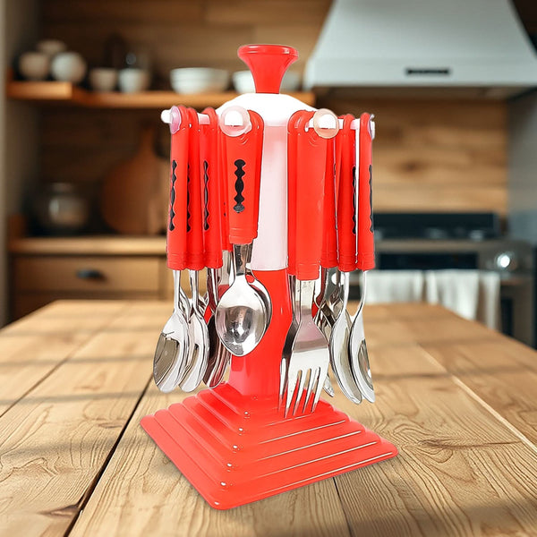 Classic 24-Piece Stainless Steel Cutlery Set with Stand – Elegant Dining Table Set